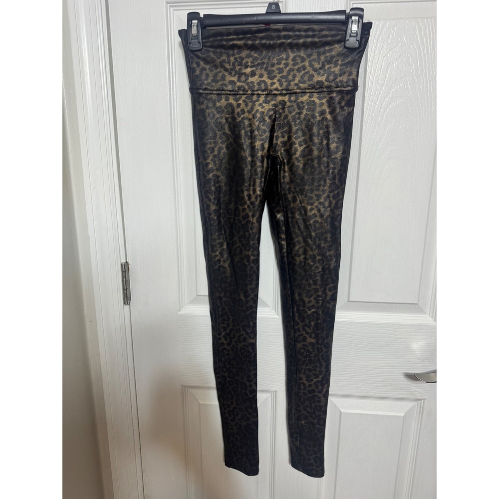 Spanx Faux Leather Animal Print Leggings Bronze Leopard High Waist Medium